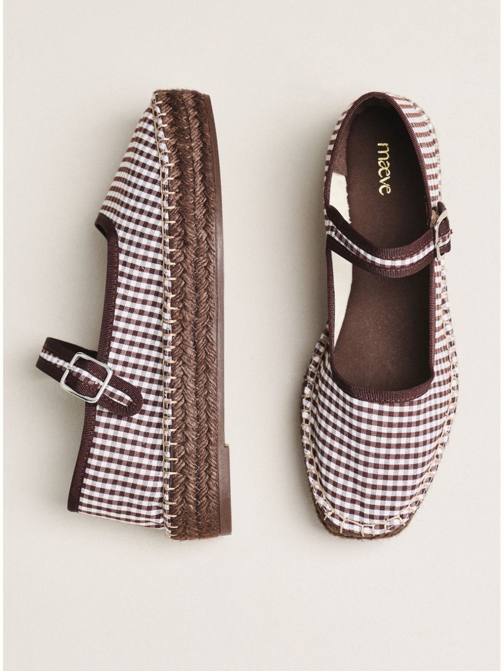 NEW Anthropologie Maeve Gingham Mary Jane Espadrille Flats Size 40